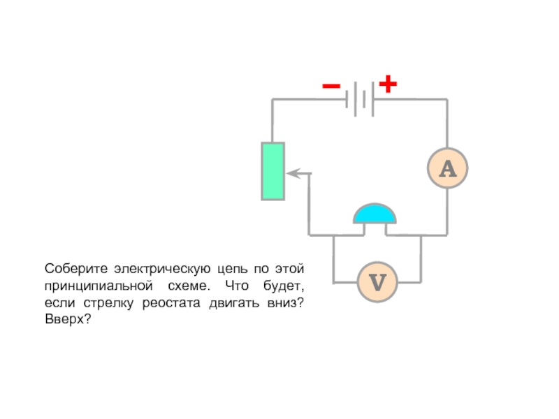 Если на схеме ползунок реостата передвинуть вниз то показания приборов