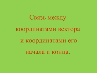 Связь между 
координатами вектора
 и координатами его 
начала и конца.