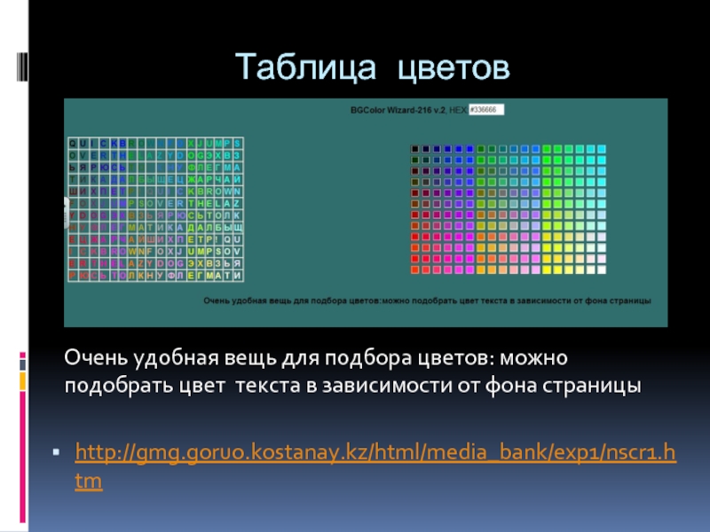 Зависимость текст. Цветность текста.