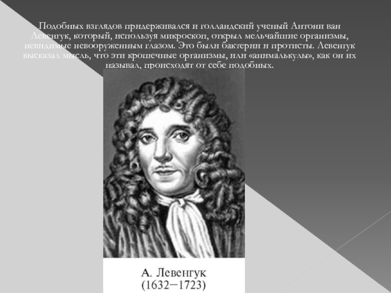 Каких взглядов он придерживался. Антони Ван Левенгук. Левенгук 1680 открыл.