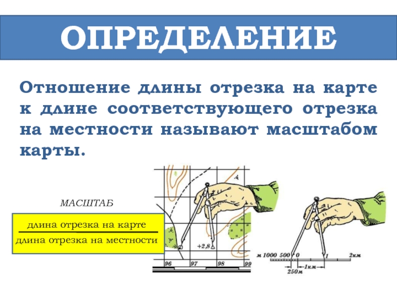 Отношение длины отрезка на плане к длине горизонтальной проекции этого отрезка на местности