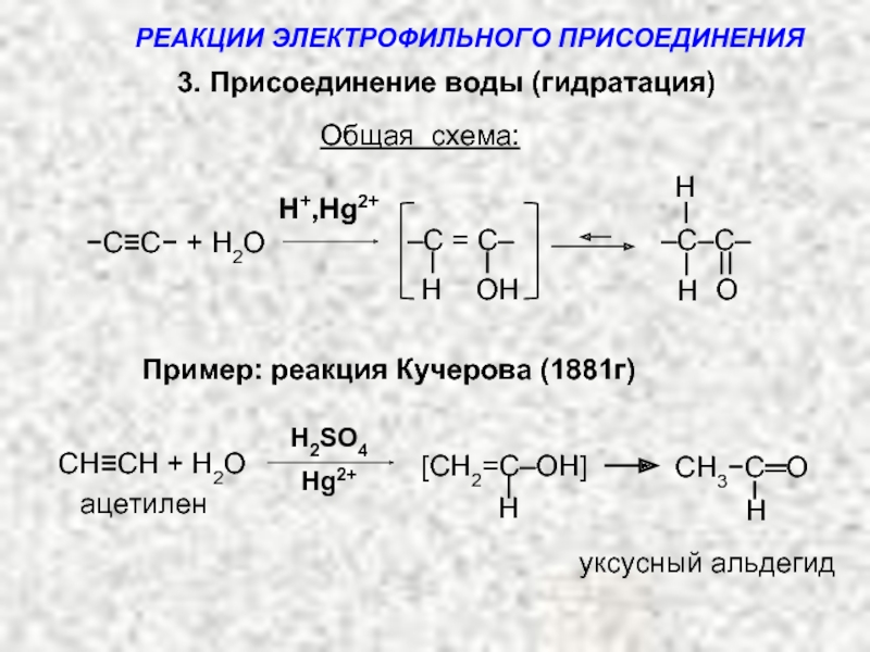Ацетилен h2o hg2. Гидратация ацетилена схема. Присоединение воды Алкины h+ hg2+. Схема реакции Кучерова для этилацетилена. Гидратация присоединение воды реакция Кучерова этин.