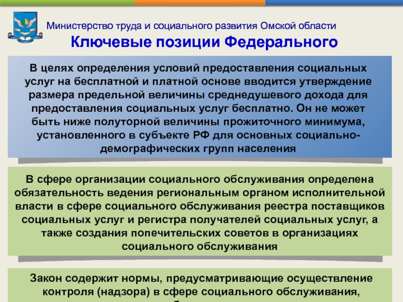 Министерство труда и социального развития Омской области Ключевые позиции Федерального закона