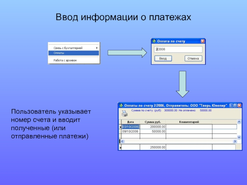 Укажите пользователя. Информация о платеже. Укажите ввод ИНФОРИА\ЦТИ. Исходящий платеж. Порядок ввода информации о платежах в электронную базу данных ЖКХ.