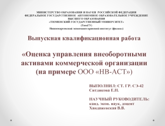 Оценка управления внеоборотными активами коммерческой организации ООО НВ-АСТ