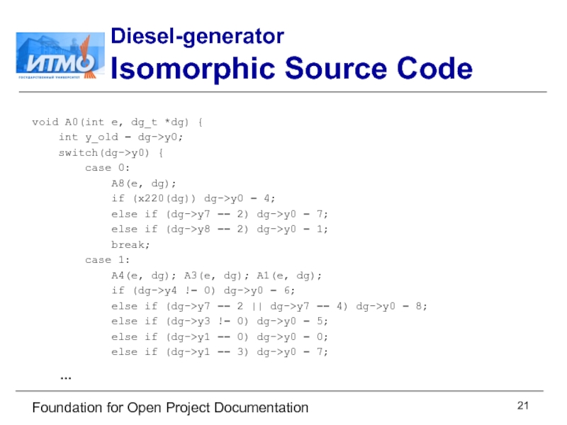 Foundation for Open Project Documentation Diesel-generator Isomorphic Source Code void A0(int e,
