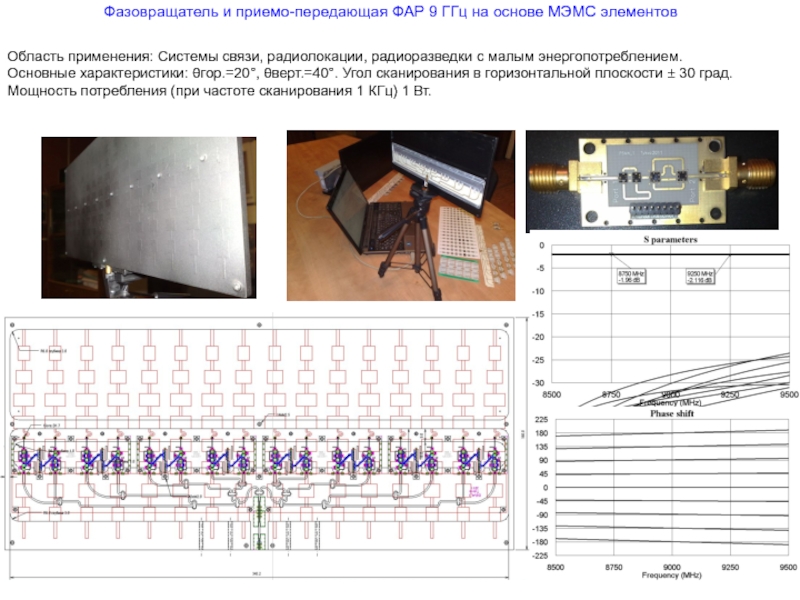Фазовращатель и приемо-передающая ФАР 9 ГГц на основе МЭМС элементовОбласть применения: