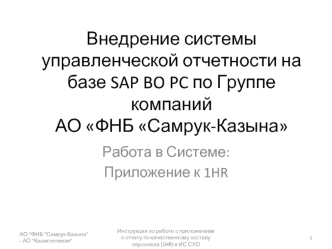 Внедрение системы управленческой отчетности на базе SAP BO PC по Группе компаний АО ФНБ Самрук-Казына