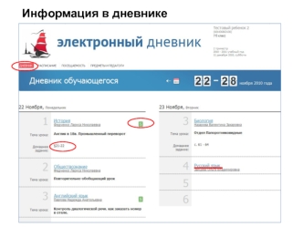 Информация в дневнике
