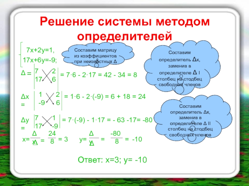 Решение системы линейных уравнений методом определителей