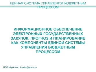 ИНФОРМАЦИОННОЕ ОБЕСПЕЧЕНИЕ ЭЛЕКТРОННЫХ ГОСУДАРСТВЕННЫХ ЗАКУПОК, ПРОГНОЗ И ПЛАНИРОВАНИЕ КАК КОМПОНЕНТЫ ЕДИНОЙ СИСТЕМЫ УПРАВЛЕНИЯ БЮДЖЕТНЫМ ПРОЦЕССОМ