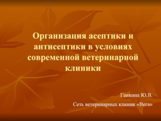 Организация асептики и антисептики в условиях современной ветеринарной клиники