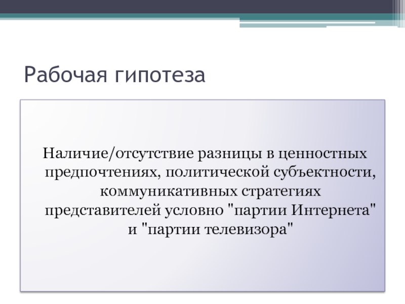 Отсутствие отличий. Рабочая гипотеза. Политической субъектности. Политическая субъектность. Субъектность партии.