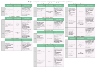 График планируемых спортивных мероприятий приуроченных ко дню Спорта