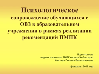 Психологическое сопровождение обучающихся с ОВЗ в образовательном учреждении в рамках реализации рекомендаций ПМПК