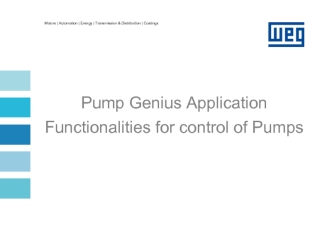 Pump Genius Application Functionalities for control of Pumps