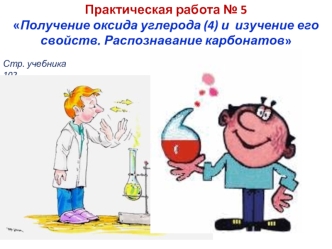 Практическая работа № 5 
Получение оксида углерода (4) и  изучение его свойств. Распознавание карбонатов