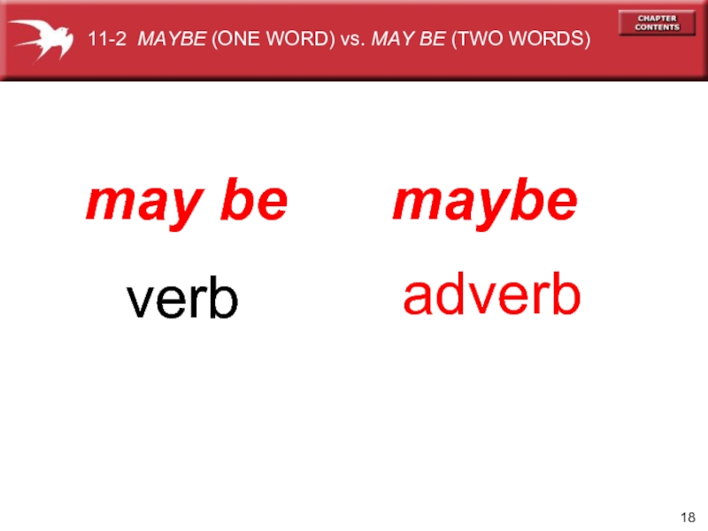 maybe adverb may  be verb 11-2 MAYBE (ONE WORD) vs. MAY BE (TWO WORDS)