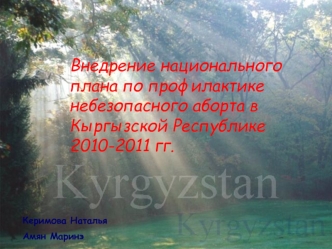 Внедрение национального плана по профилактике небезопасного аборта в Кыргызской Республике 2010-2011 гг.