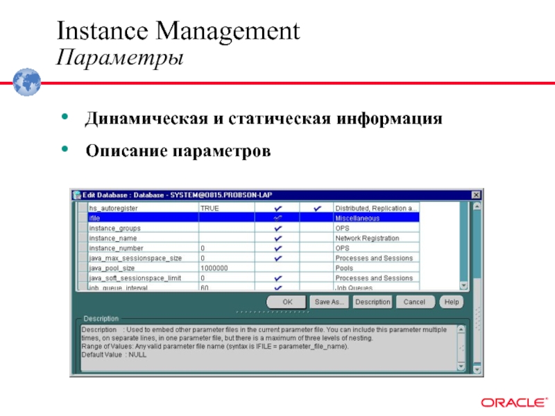 Параметр description. Описание информации. Динамические параметры семьи. Динамическая информация. Статический и динамический атрибут.