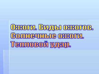 Ожоги. Виды ожогов. Солнечные ожоги. Тепловой удар