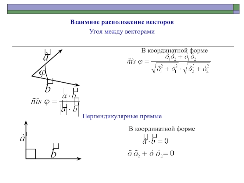 Взаимные вектора. Угол между векторами в координатной форме. Взаимное расположение векторов. Угол между двумя векторами в координатной форме. Расположение вектор.