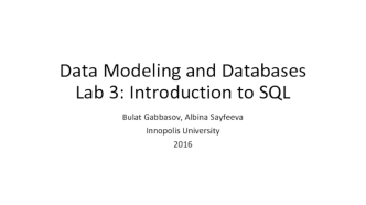 Data Modeling and Databases Lab 3: Introduction to SQL