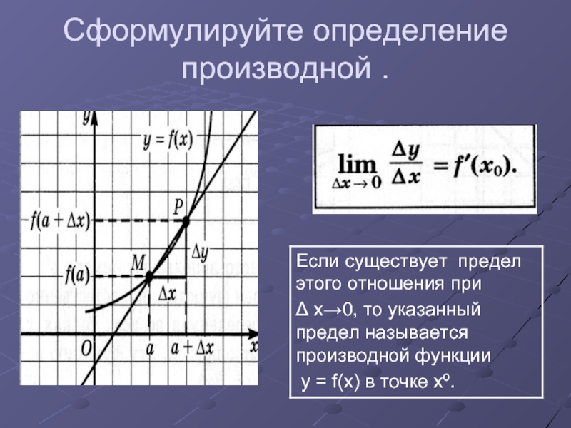 Определите производную функции в точке. Определение производной. Определение производной функции. Понятие производной функции в точке. Производная функции в точке.