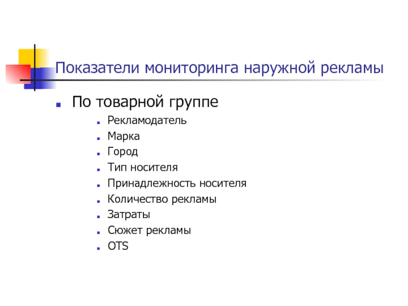 Показатели мониторинга. Мониторинг распространение наружной рекламы. Товарные рекламодатели это. Доминирующие группы рекламодателей.