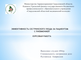 Эффективность сестринского ухода за пациентом с пневмонией