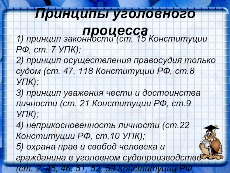 Схему иллюстрирующую взаимосвязь и соотношение принципов уголовного процесса