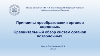 Принципы преобразования органов хордовых