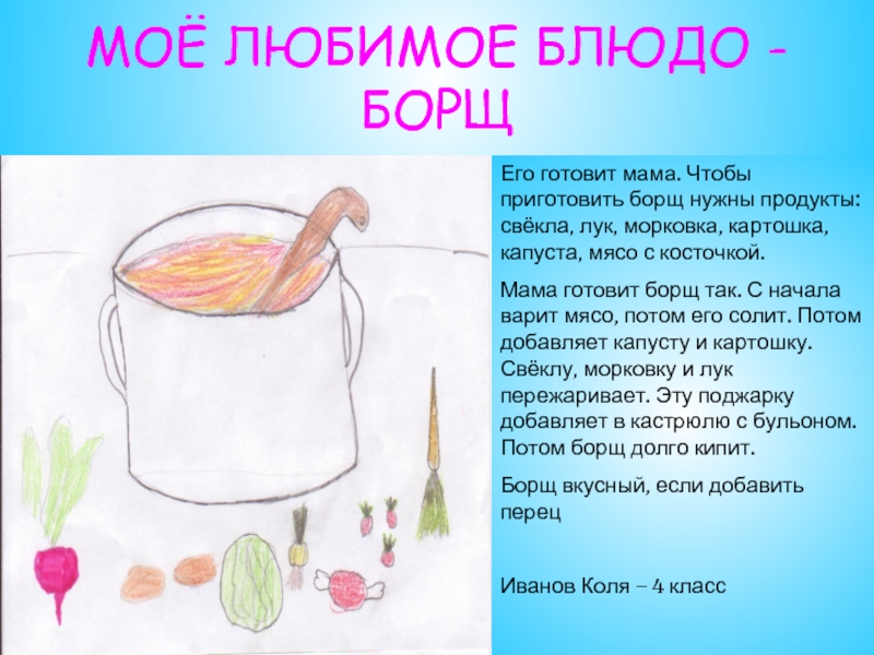 Тему готовило. Сочинение на тему моё любимое блюдо. Проект на тему мое любимое блюдо. Презентация на тему рецепт моего любимого блюда. Сочинение рецепт блюда.