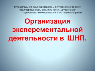 Организация эксперементальной
деятельности в  ШНП.