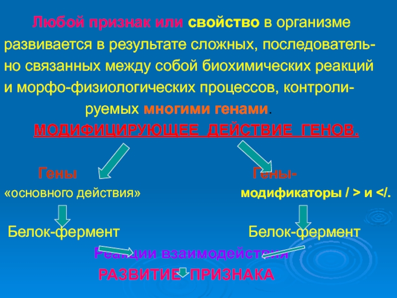 Любой признак. Морфо-физиологический процесс это. Модифицирующее действие. Модифицирующее действие генов. Модифицирующее (гены-модификаторы.