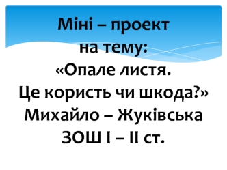 Міні – проект на тему: Опале листя. Це користь чи шкода?