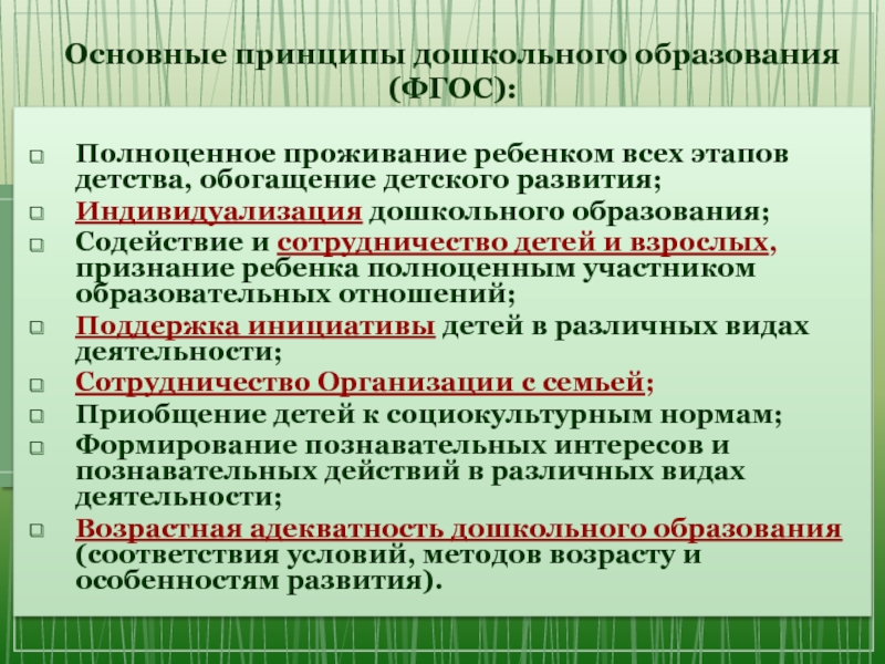 Принципы дошкольного. Принципы дошкольного образования.