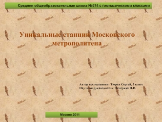 Средняя общеобразовательная школа 574 с гимназическими классами Москва 2011 Автор исследования: Тюрин Сергей, 5 класс Научный руководитель: Вечерина Н.И.