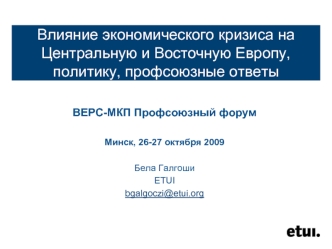 Влияние экономического кризиса на Центральную и Восточную Европу, политику, профсоюзные ответы