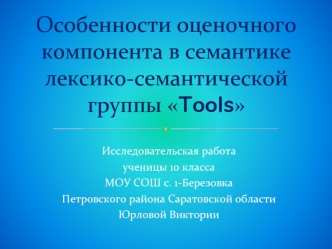 Особенности оценочного компонента в семантике лексико-семантической группы Tools