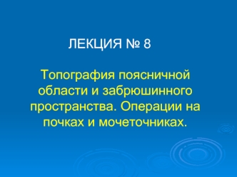 Топография поясничной области и забрюшинного пространства. Операции на почках и мочеточниках