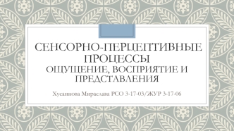 Сенсорно-перцептивные процессы. Ощущение, восприятие и представления