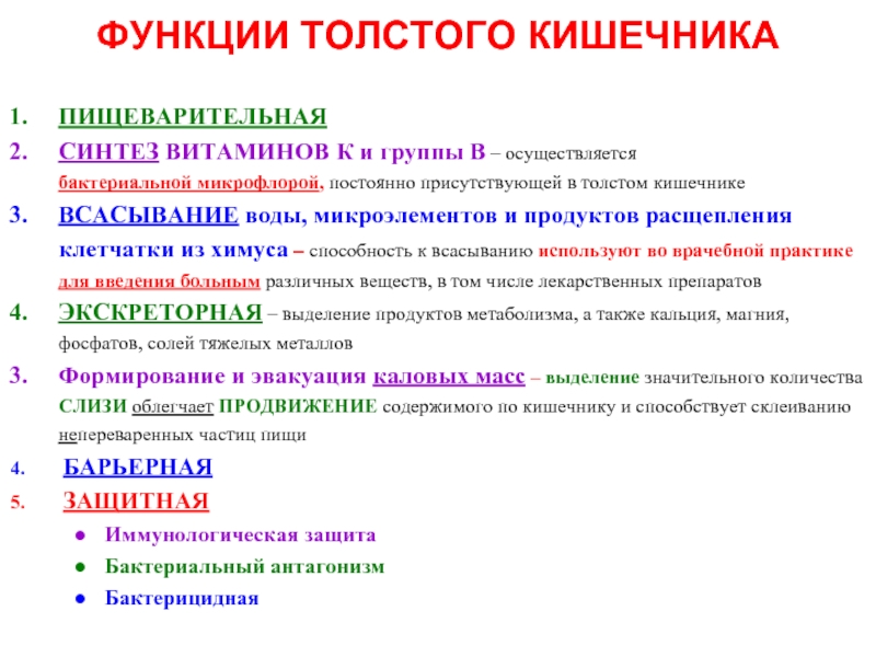 Функции толстого кишечника. Функции в толстом кишечнике. Синтез витаминов в толстой кишке. Функции Толстого кишечника в пищеварении.