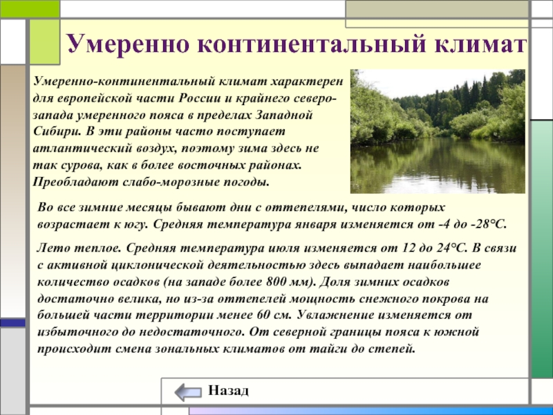 Умеренно континентальный климат. Область умеренного континентального климата характеристика. Умеренно континентальный климат в России характерен. Умеренноконинентальный климат. Континентальный КЛИНМАТ.