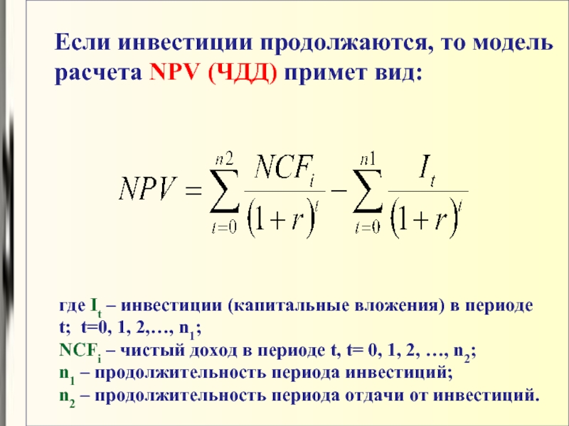 Чистый приведенный доход инвестиционного проекта npv представляет собой