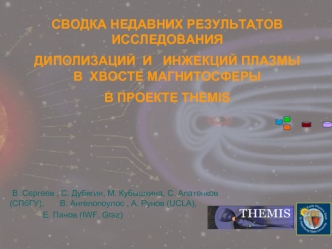 СВОДКА НЕДАВНИХ РЕЗУЛЬТАТОВ ИССЛЕДОВАНИЯ   ДИПОЛИЗАЦИЙ  И   ИНЖЕКЦИЙ ПЛАЗМЫ В  ХВОСТЕ МАГНИТОСФЕРЫ  В ПРОЕКТЕ THEMIS