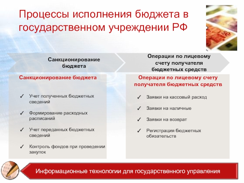 Процессы исполнения бюджета в государственном учреждении РФСанкционирование бюджетаОперации по лицевому счету