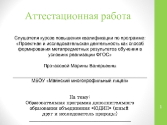 Аттестационная работа. Образовательная программа ЮДИП