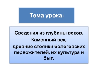 Каменный век. Древние стоянки бологовских первожителей, их культура и быт