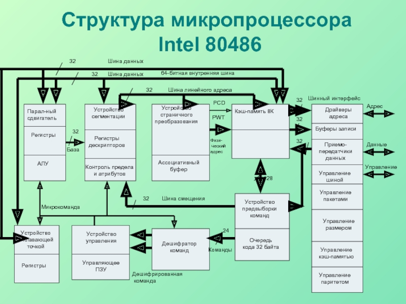 Структура микропроцессора  Intel 80486  Шинный интерфейс Драйверы адреса Буферы записи